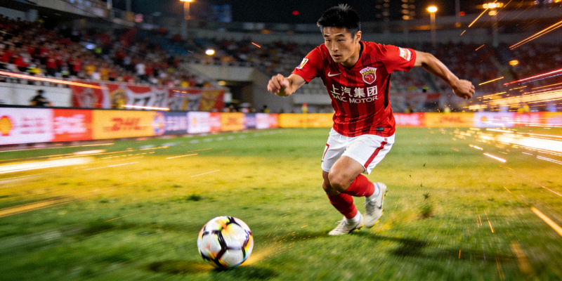 中超上海海港队武磊带球进攻瞬间